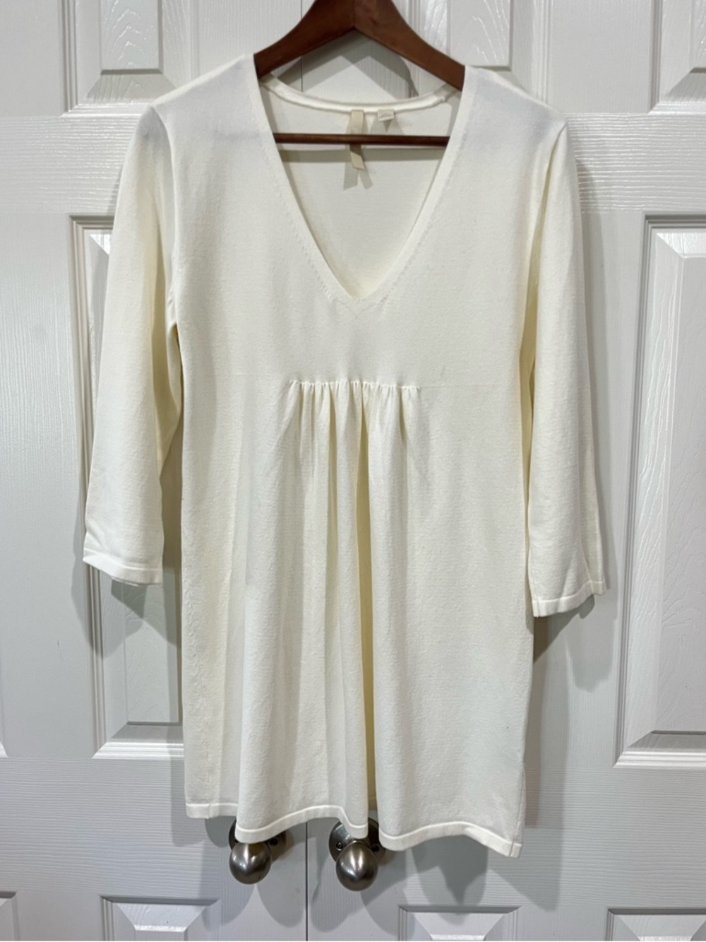 Pure Jill Knit Tunic Sweater Cream 3/4 Sleeve Stretch Minimalist Sz M